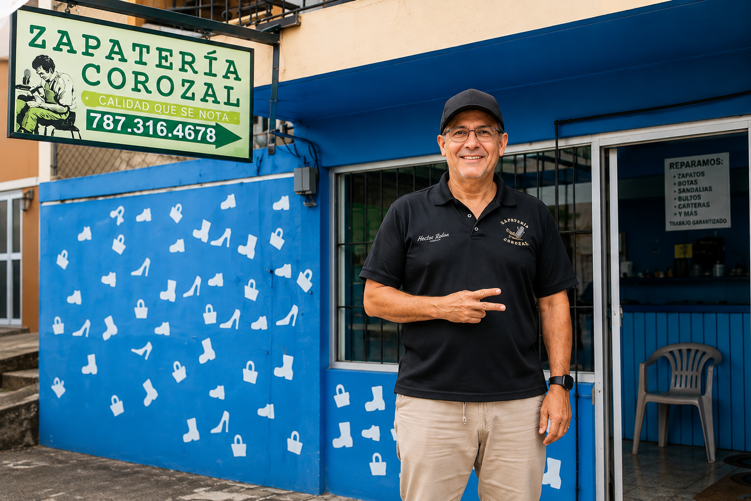Héctor Rolón frente a Zapatería Corozal